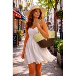 Straw Tote: Woven Wheat Straw Tote - 2 Tones - Brown - BG-R11053BN 